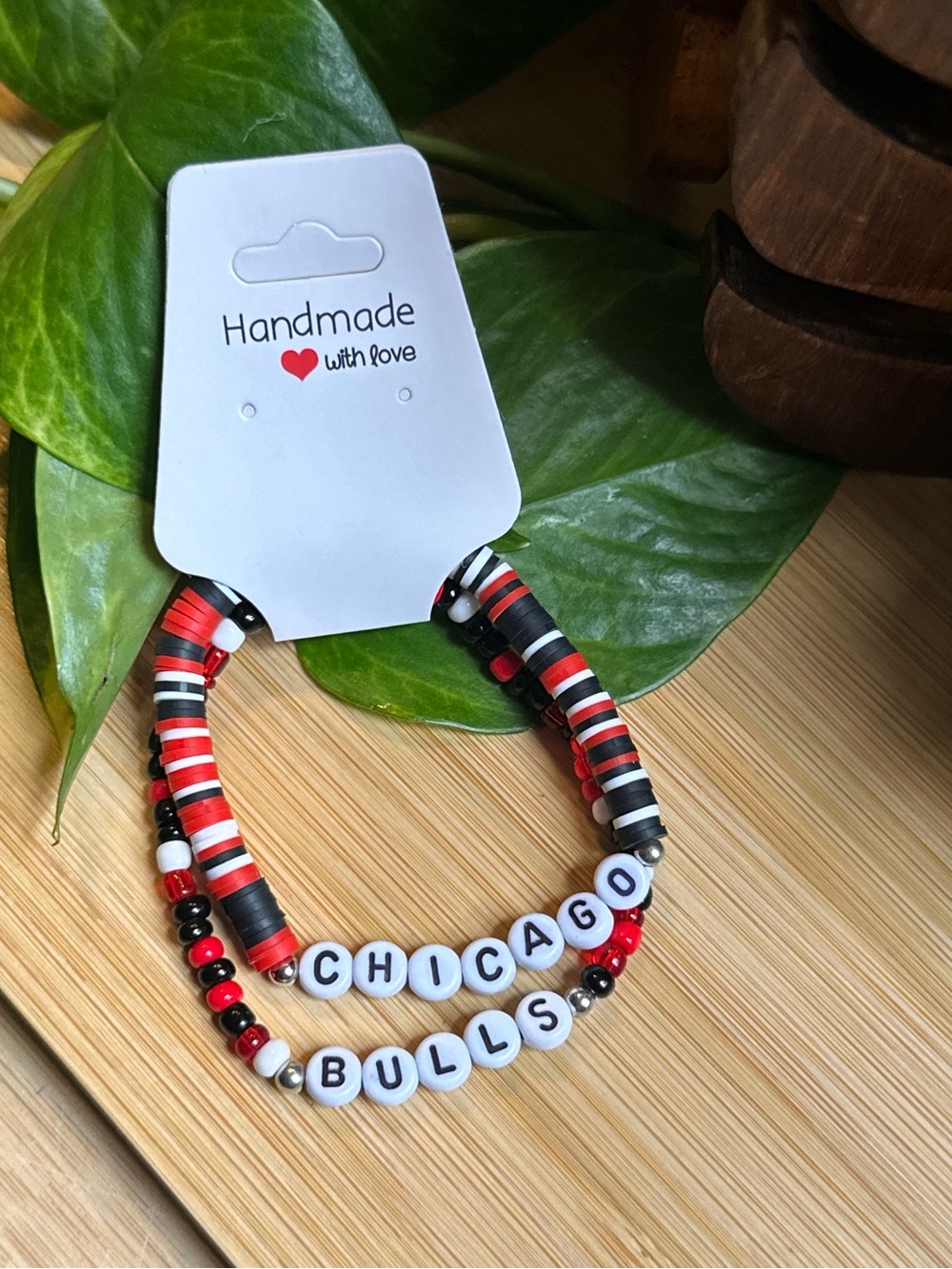🏀 2-Piece Chicago Bulls Stretchy Bracelet Set‎ | Handmade | Beaded